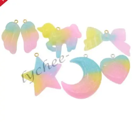

5 Pcs Flat Back Glitter Unicorn Charms Resin Pendant DIY Necklace Bracelet Set