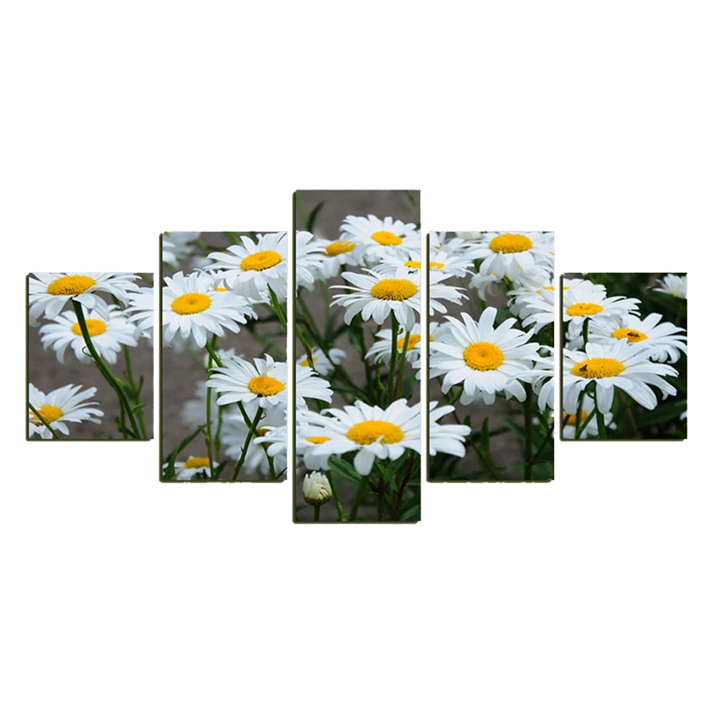

5 Pieces White Little Daisy Poster Home Decoration Canvas Painting Print Modern Living Room Mural Bedside Modular Wall Picture