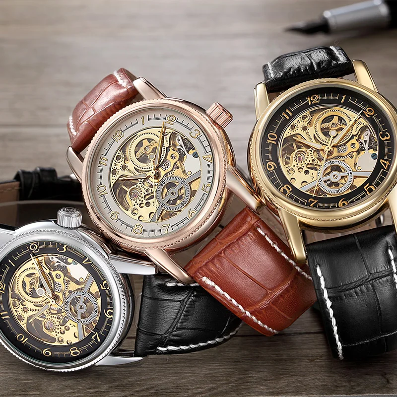 Мужские часы с золотым корпусом автоматическим обмоткой лучший бренд роскошные