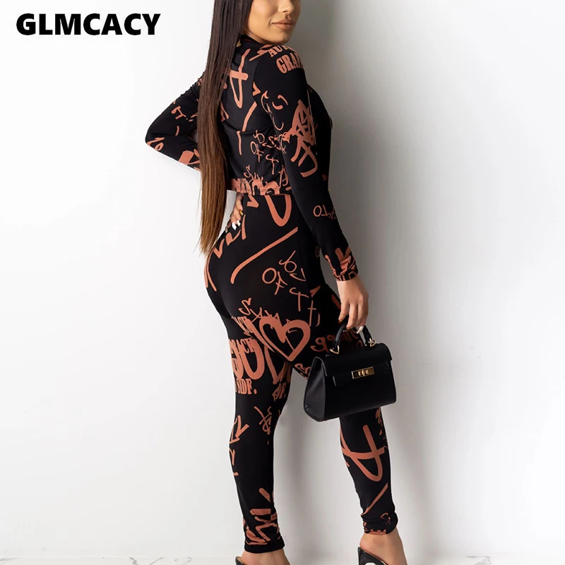Женский комплект из двух предметов с буквенным принтом топ длинными рукавами и