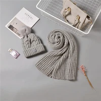new women winter hat scarf set high quality add fur lined flanging cap stylish wool beanie hat female warm thick knitted hat