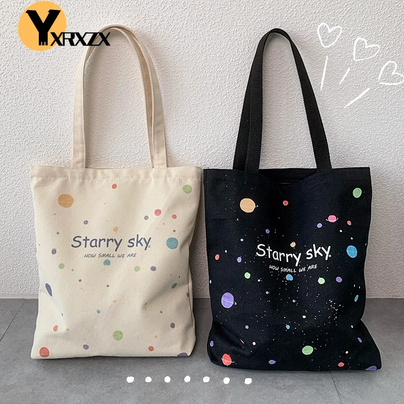 

Classic Canvas Starry Sky Print Women Shoulder Bags Korea Fashion Casual Students Tote Cute Cartoon Bear Pattern Handbags