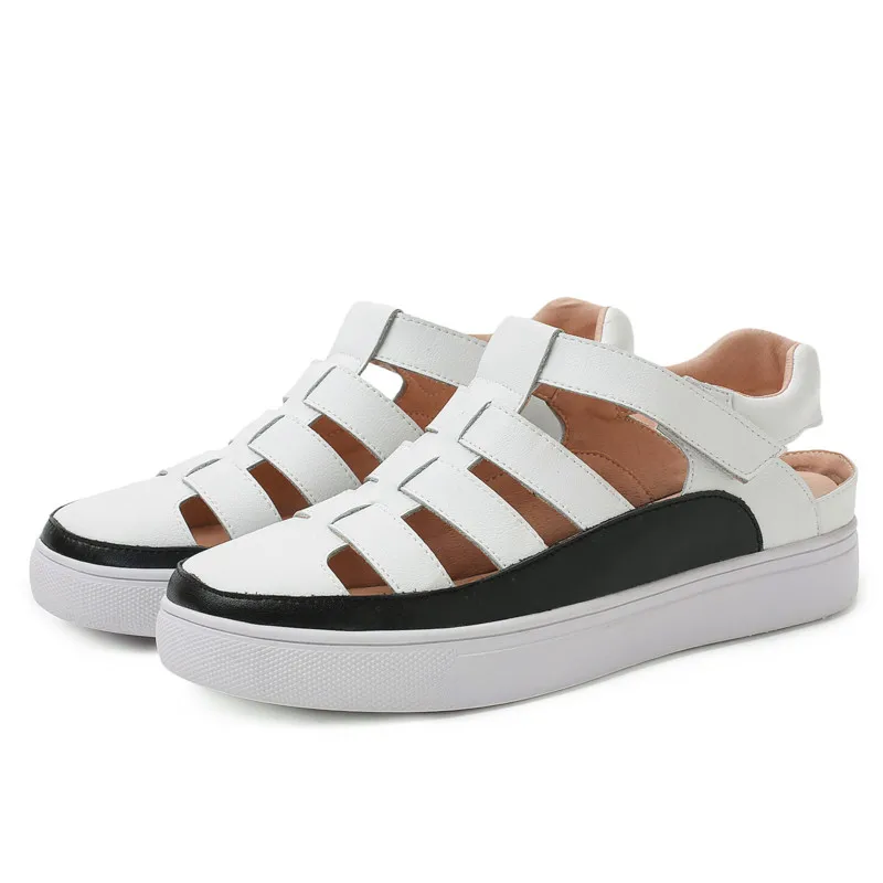

Women Flat Sandals Platform 2020 Summer Shoes Split Leather Ladies Sandles Casual Retro Round Toe Beach Shoes Size 32 33 41 42