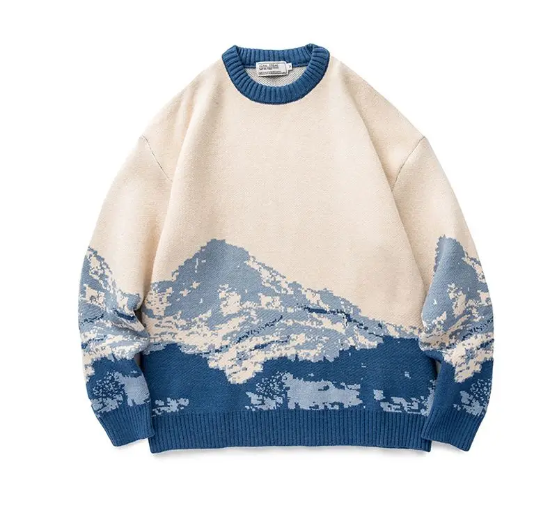 

Men Harajuku Moutain Winter Sweaters 2021 Pullover Mens Oversized Korean Fashions Sweater Women Vintage Clothes