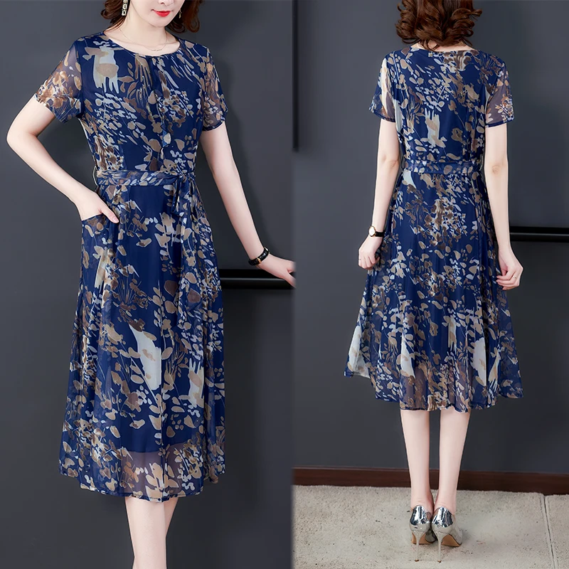 

COIGARSAM 4XL Plus Size Women Long dress New Summer Dresses Navy 8936