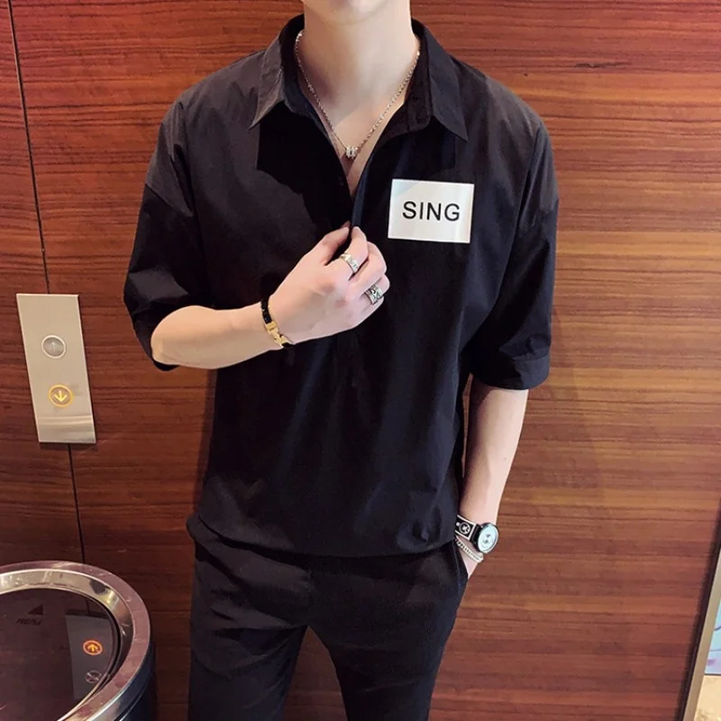 

Casual Fashion Pullover Shirt Men Turn-Down Collar Button Tops Short Sleeve Loose Fit New 2022 Summer White Printing Shirts Male