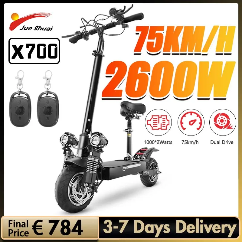 

Электрический скутер Jueshuai 75 км/ч, мощный электрический скутер 52 в 2600 Вт, двойной мотор, Электрический скутер 70 км с большим радиусом действия...