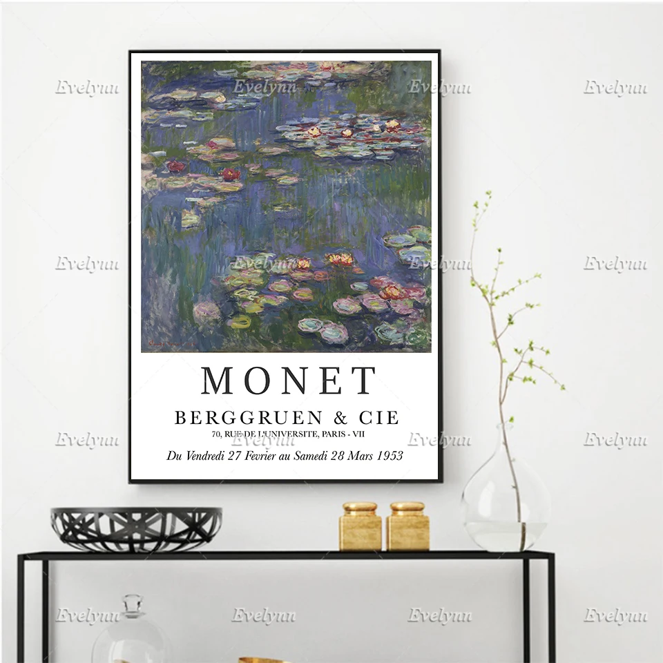 

Claude Monet Water Lilies , Gallery Exhibition Poster, Modern art, Wall Art Prints Home Decor Canvas Unique Gift Floating Frame