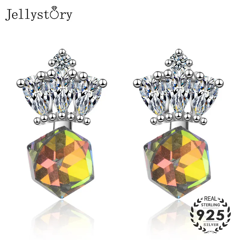 Jellystory Мода 925 серебряные ювелирные изделия серьги для женщин Корона Форма Топаз