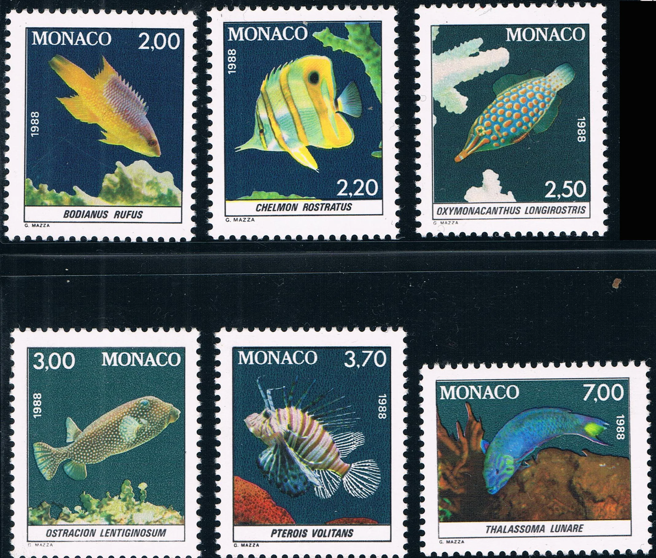 

6Pcs/Set New Monaco Post Stamp 1988 Tropical Ornamental Fish In Marine Museum Stamps MNH