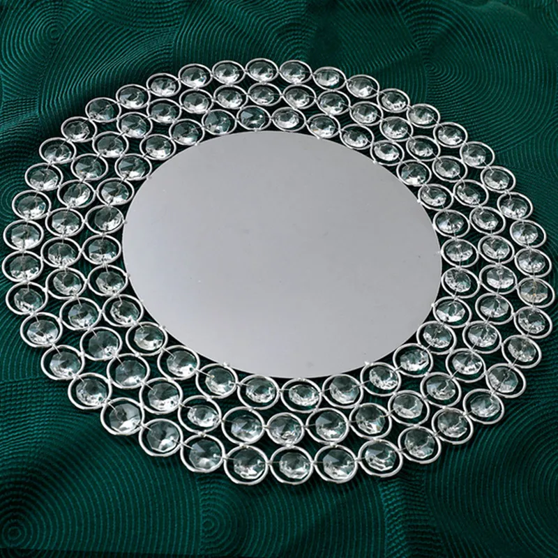 

1pcs/lot 30cm Gold/Silver Metal Charger- Plates with Crystal Beads for Dinner or Hotel