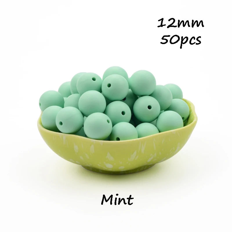 Mint LOFCA, 12 мм, 50 шт./лот, бусины из пищевого силикона, Прорезыватель для зубов, круглые бусины, Детская жевательная для прорезывания зубов, Силиконовые Прорезыватели для самостоятельного изготовления - Цвет: Mint