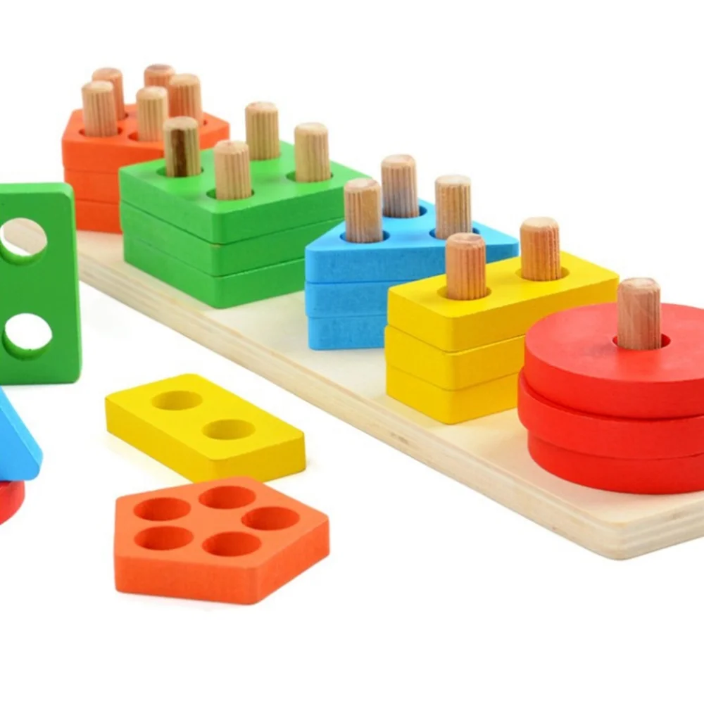 

Montessori Colorful Socket Cylinder Five-column Geometry Children's Puzzle Educational Toys