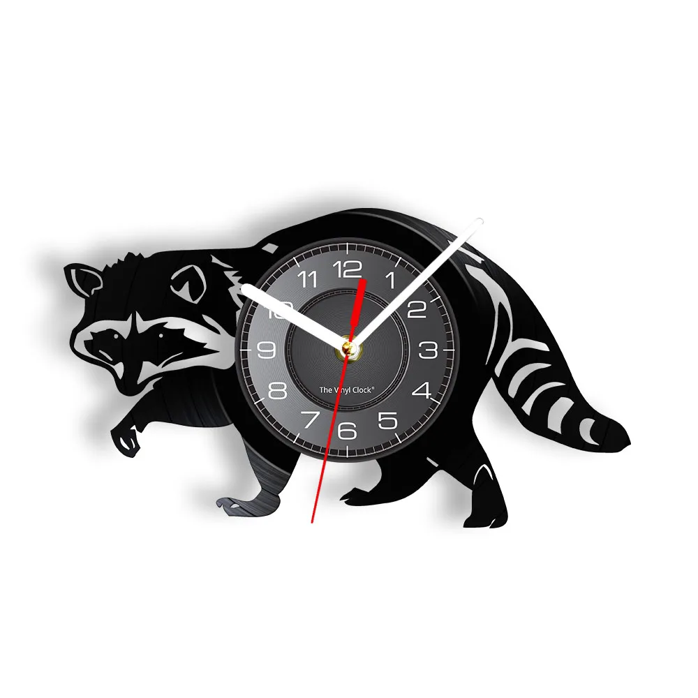 Creeping Raccoon Silhouette Vinyl Album Record Wall Clock North American Lovely Animals Gramophone Record Wall Clock Vivid Decor