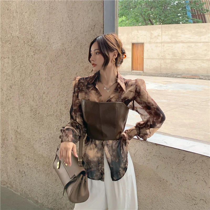 Женский летний комплект из 2 предметов шифоновая рубашка с цветочным принтом и