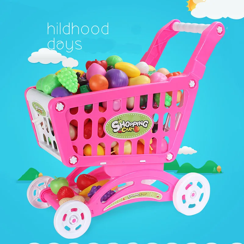 Розовый тележка корзина вагонетки супермаркета пуш-ап автомобиль для игрушек