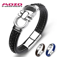 fashion brands men popular bracelet black leather stainless steel charm bracelets man cross lattice punk bangles gift 119