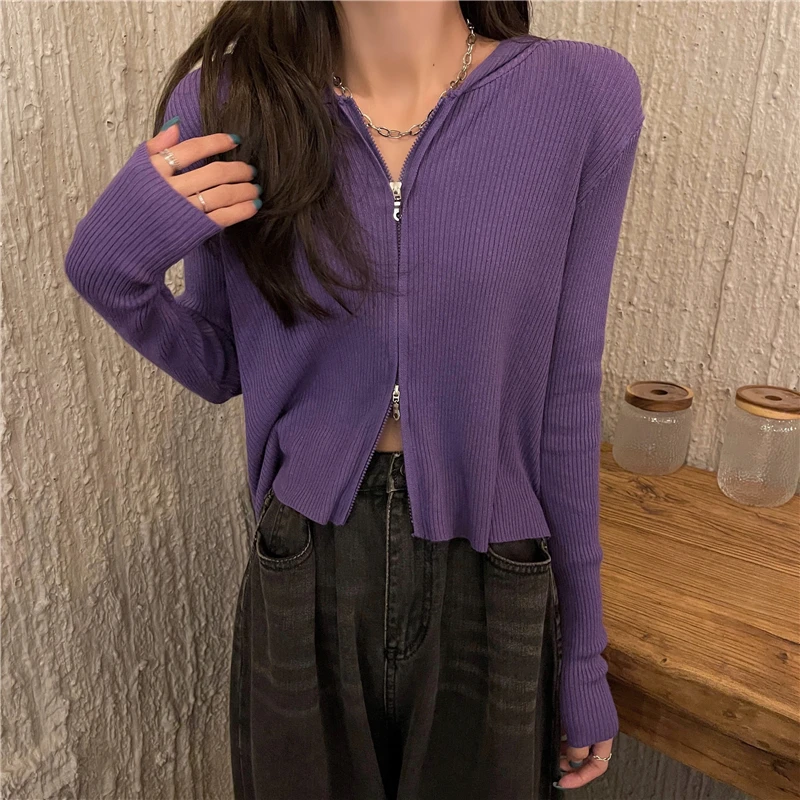 

women thin zipper design long sleeve knitted cardigan femal tops 8714#