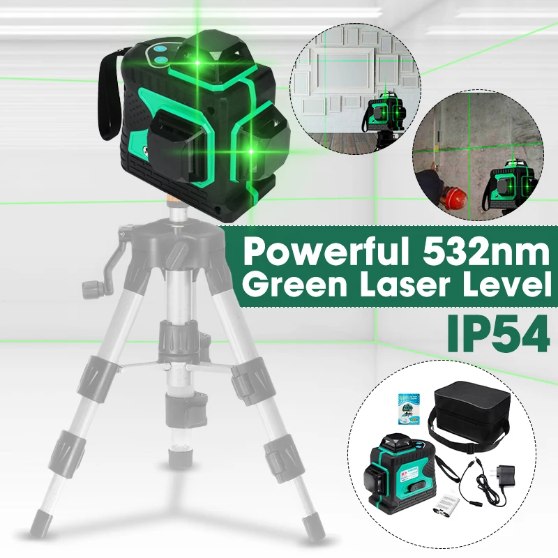 Лазерный уровень 3D Зеленый 12 линий профессиональный самонивелирующийся 360