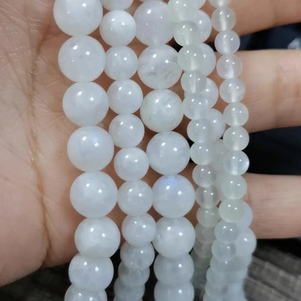 

4 6 8mm Natural White Moonstone Beads Round Loose Spacer Stone Beads For Jewelry Making DIY Necklace Bracelet Accessorie 15 Inch