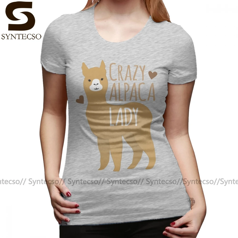 Ламы футболка Crazy Альпака леди короткий рукав 100 Хлопковая женская с круглым