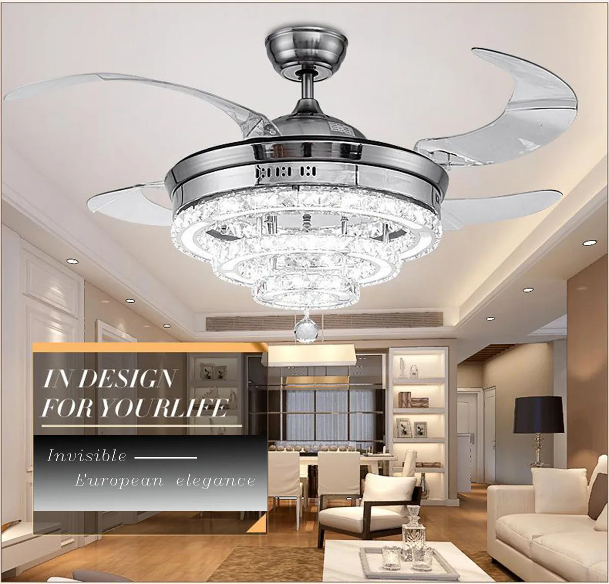 Современный хрустальный акриловый Невидимый веер в виде листьев трехцветная