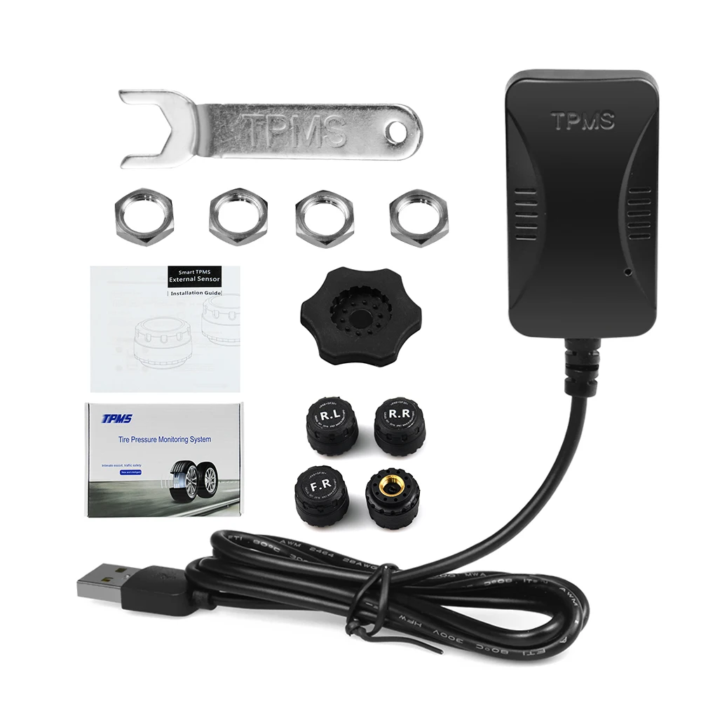 Автомобильная система контроля давления в шинах USB TPMS для Android навигации с 4 внутренними/внешними датчиками сигнализации давления в шинах