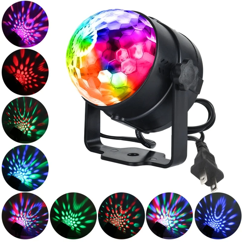 

Sound Activated Rotating Disco Ball DJ Party Lights 3W 3LED RGB LED Stage Lights For Christmas Wedding sound party lights