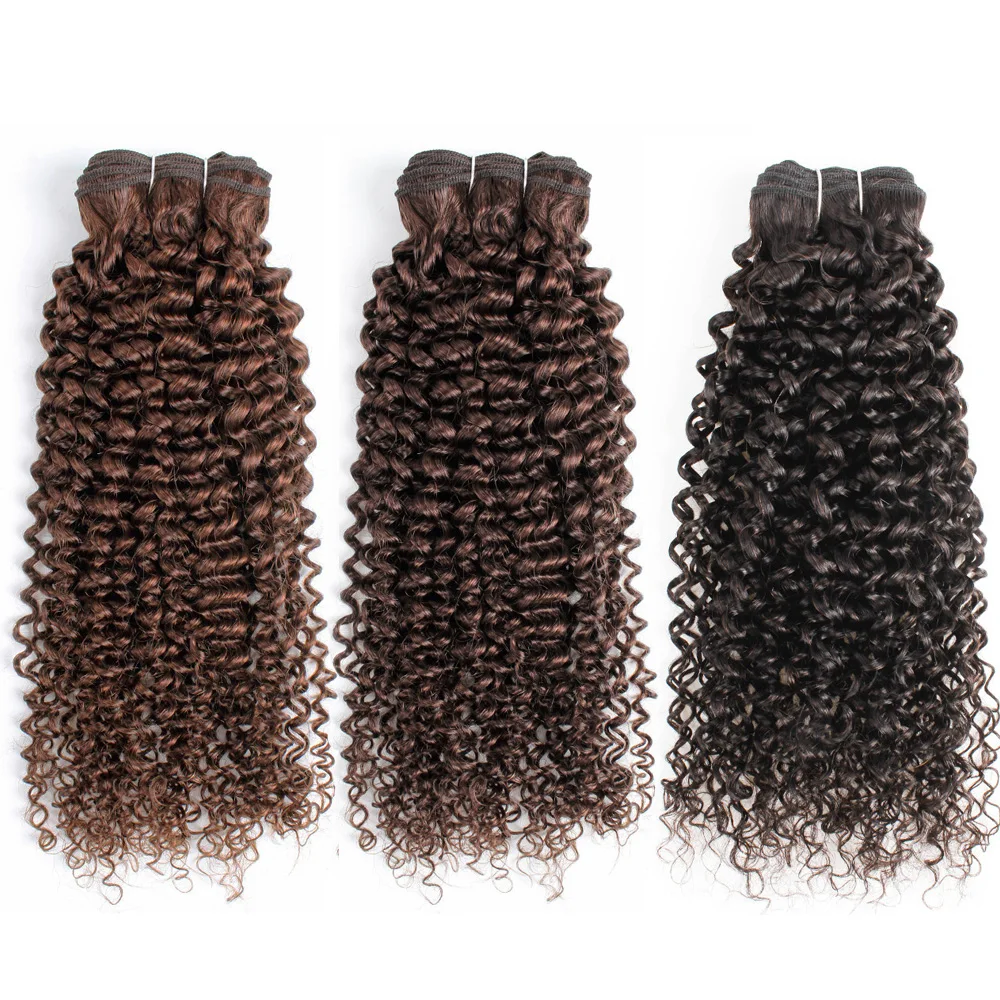 Jerry Curly Hair Weave 1 Bundle Color 4 Chocolate Brown Black 10-26 inch Quality Remy Human Hair Extensions BOBBI COLLECTION