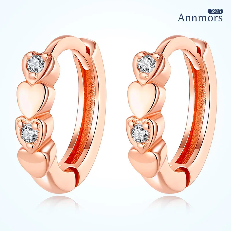 

Rose Gold Heart Shape Hoop Earrings Silver Plating Zircon Korea Fashion Piercing Earrings Simple Christmas Women Jewelry