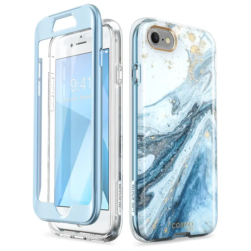 

For iPhone 7/8 Case For iPhone SE 2020 Case Cosmo Full-Body Marble Bumper Cover with Built-in Screen Protector