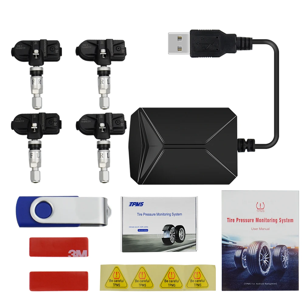 Система контроля давления в шинах TPMS USB Android дисплей 4 внутренних датчика
