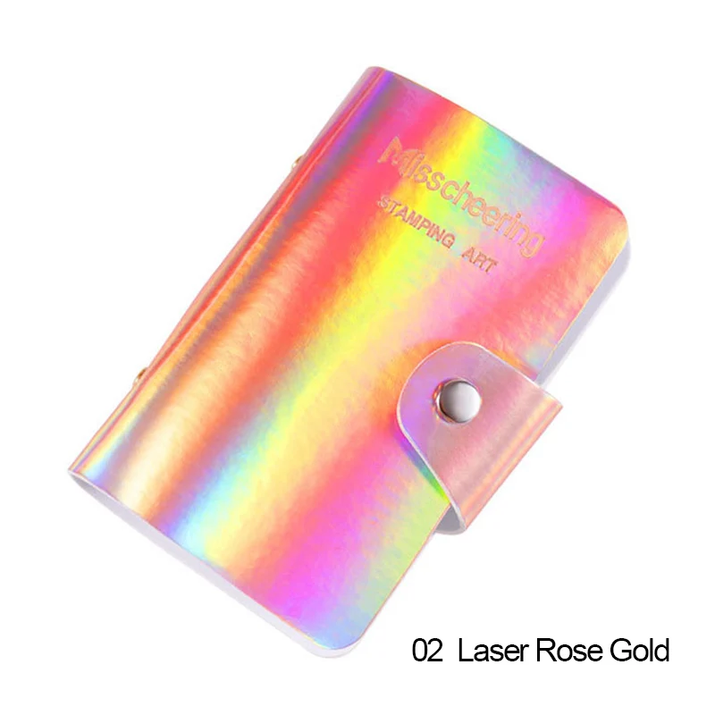 02 Laser Rose Gold 20 слотов для штамповки ногтей пластины держатель 6,5*12,5 см Прямоугольный лазерный дизайн ногтей тарелка-органайзер штамп шаблон держатель чехол сумка - Цвет: 02 Laser Rose Gold