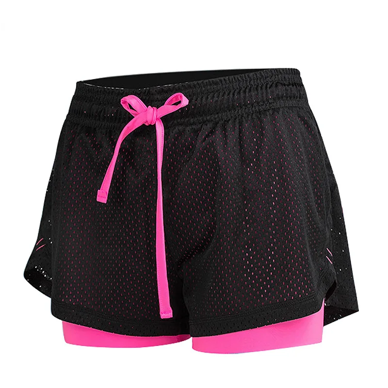 

Ladies Quick-drying Shorts Fitness Breathable Wicking Sports Yoga Shorts Ladies Drawstring Fake 2-piece Workout Shorts Shorts