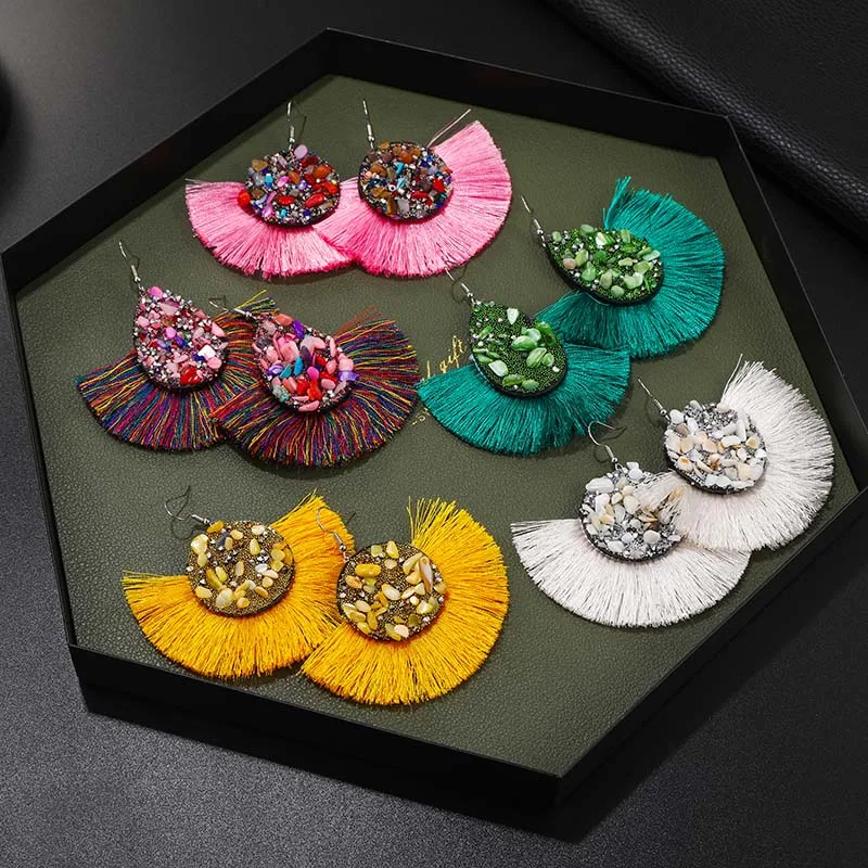 Женские винтажные серьги с большими кисточками эффектные богемные в европейском
