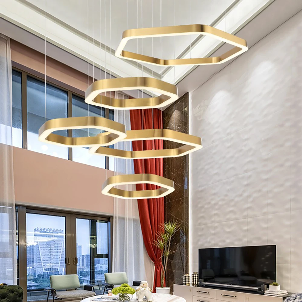

Modern Led Chandelier Gold Living Room Lamp Luxury Creative Stainless Shop Light Fixture Combination Home Decor Staircase Lustre