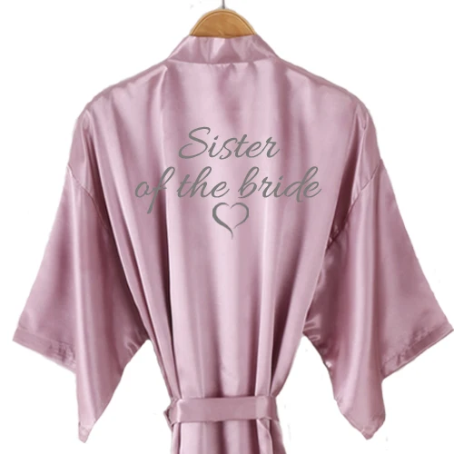sister bride Великолепный mauve халат Атласный Женский атласный короткий кимоно с сердечками дизайн для свадьбы Вечерние одежда для невесты - Цвет: sister bride