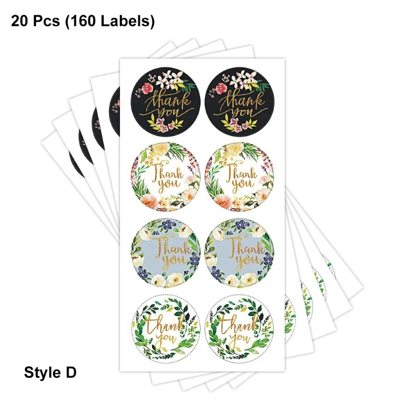 

160pcs 4 Designs Round Flower Thank You Stickers Wedding Favors Party Handmade Scrapbooking Gift Packaging Seal Label