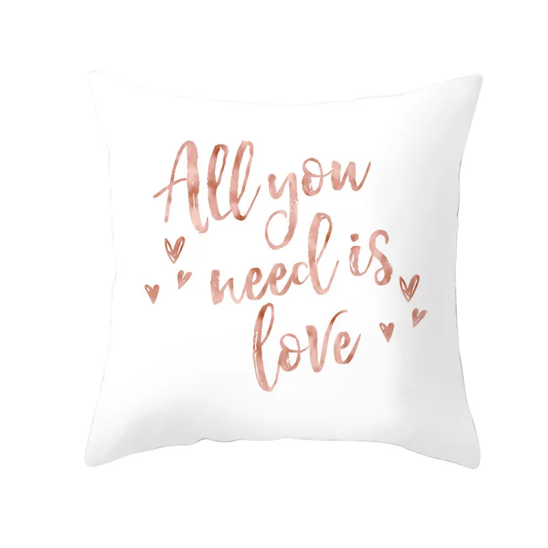 Fuwatacchi Rose Gold Geometric Cushion Cover Flower Decorative Pillows Cover for Home Sofa Bed Polyester Throw Pillowcases 45*45