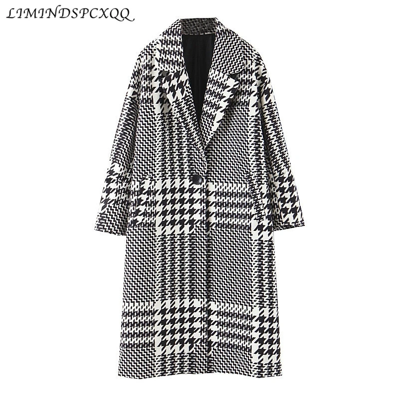 Women Thick Coats Jacket Plaid Pattern Loose Long Sleeves Pocket Ladies Elegant Autumn Winter Coat Abrigos Mujer Invierno 2021