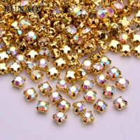 junao ss12 16 18 20 25 sewing crystal ab glass claw rhinestone flatback gold base crystal stone strass for clothes bags