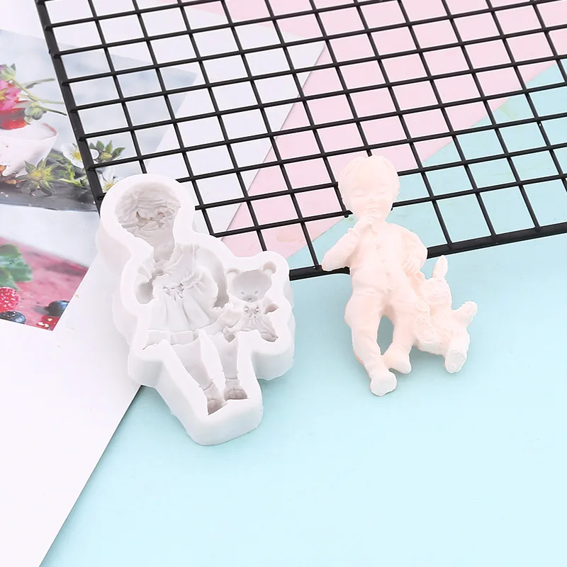 3D симпатичная маленькая девочка мальчик искусственная помадка Шоколад Конфеты