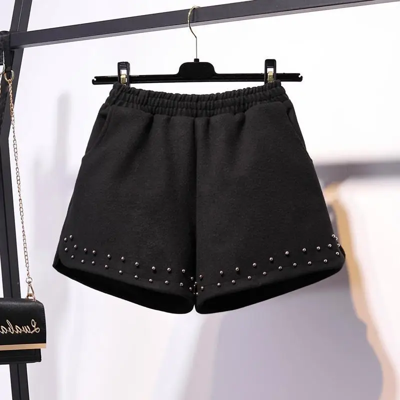 

Women 2021 Spring Autumn New Boots Shorts Female High Waist Wide Leg Shorts Ladies Loose Solid Woolen Shorts Q815