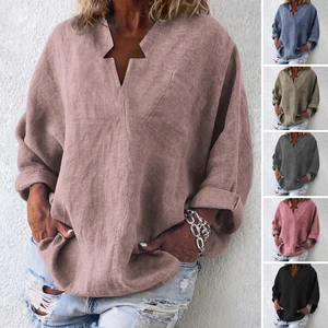 Блузка женская с длинным рукавом и V-образным вырезом, 6 цветов