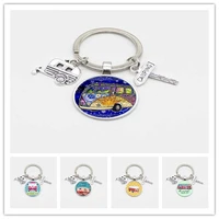happy camping cute wagon kilt pin road sign car glass pendant travel keychain charm jewelry