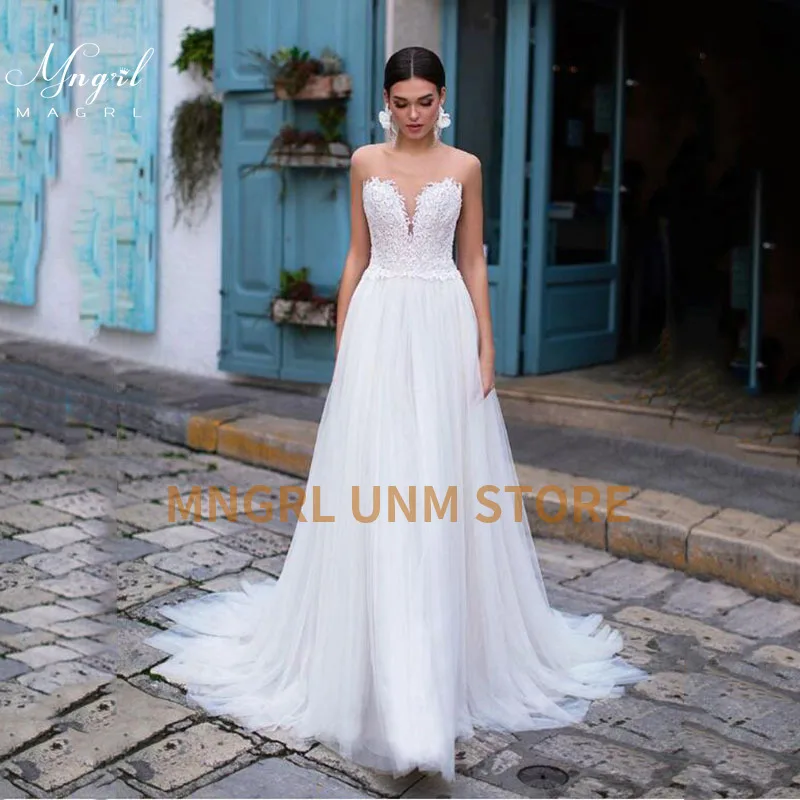 

MNGRL Bridal Dresses White Lace 3D Flower Tube Top Wedding Gown Plus Size Fluffy Skirt Tail Wedding Dress