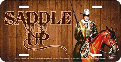 

HomDeo Tin Sign Wall Decor John Wayne Saddle Up Car License Plate Gym Wine Cellar Room Home Plaques Poster Metal Signs 12x6