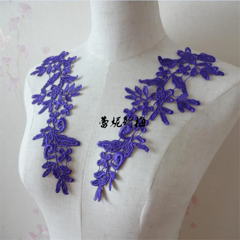 purple 3 пары/6 шт, 18 цветов, Новое поступление, Золотая Кружевная аппликация в виде цветка для шитья, свадебное украшение, 24,5X8,5 см, BD0258-17 - Цвет: purple