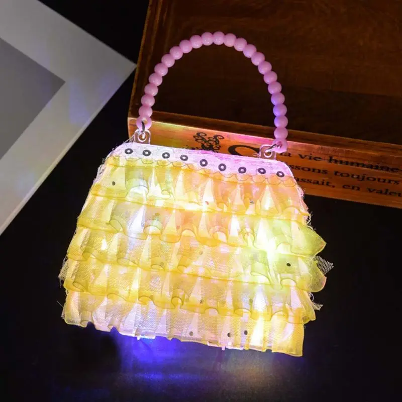 

2Pcs/Set Little Girls Luminous Handbag Bag Dress up Pretend Purse Toy Educational Role Play Tools Gifts for Princess Baby Kids