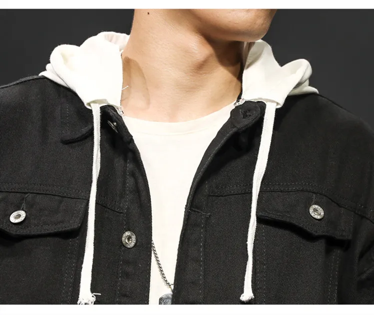 Джинсовая куртка мужская с капюшоном рваная джинсовая имитацией двух предметов